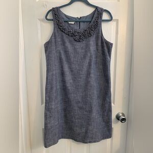 Van Heusen Sleeveless Blue Linen Dress with Floral Detail. Size 10 $15